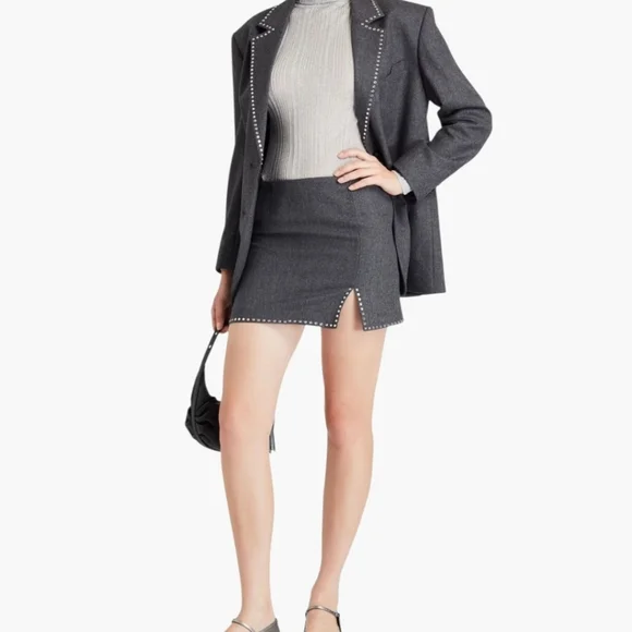 Sandro Paris Charcoal Wool Blend Studded Mini Skirt – Size 34 (US 2) - Picture 2 of 6